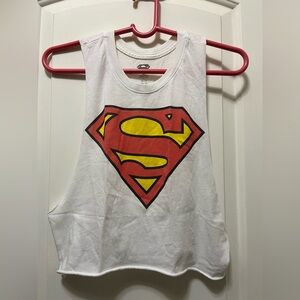 DC Comics White Crop Top with Red and Yellow Superman Logo
